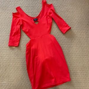 Bebe long sleeve cold shoulder red bodycon dress